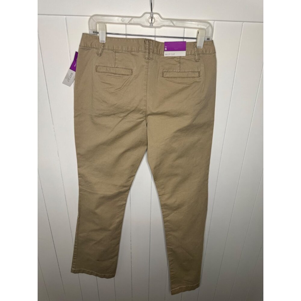 NWT! VTG Mossimo Mid-Rise Bootcut Belted Tan Khaki Beige Chino Pants - Size 6 - Picture 2 of 4